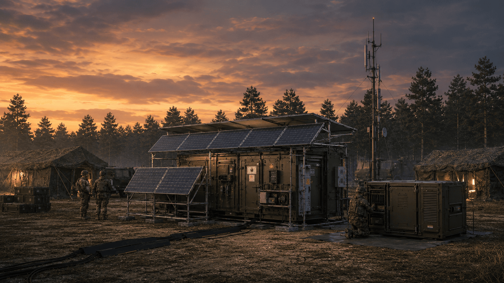 Tijdelijk veldkamp tijdens schemering